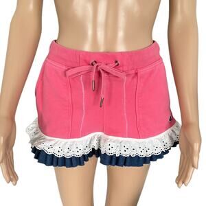 Upcycled Pink Lace Ruffle Micro Mini Skirt Y2K Girlycore Sporty Chic Barbiecore